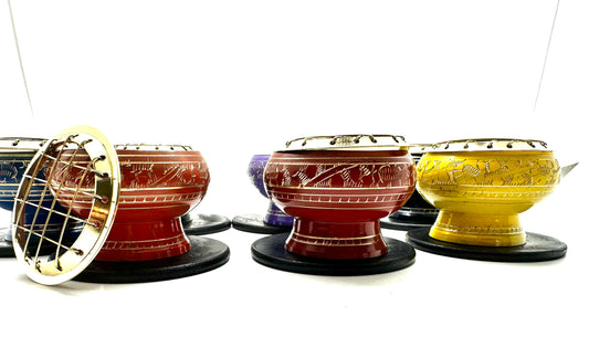 Multi colored brass charcoal burner