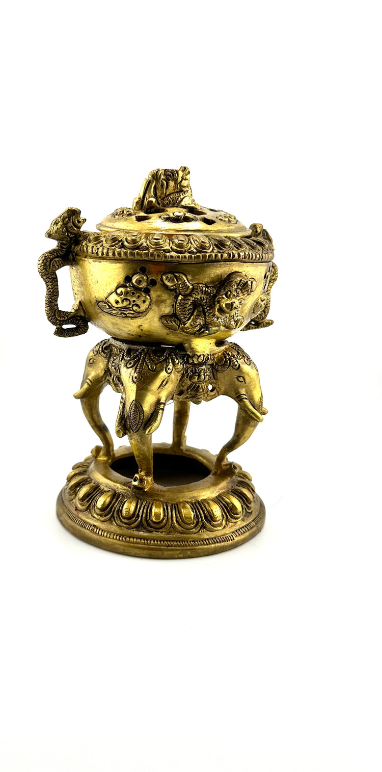 Tibetan Elephant & Dragon Solid Brass Burner