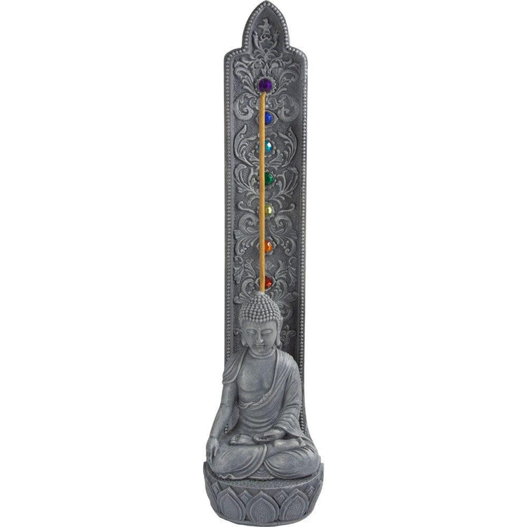 Polyresin Incense Holder - Buddha w/ Chakra Gems