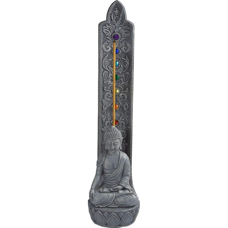 Polyresin Incense Holder - Buddha w/ Chakra Gems