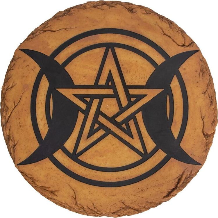 Polyresin Stepping Stone w/ Stand - Triple Moon w/ Pentacle