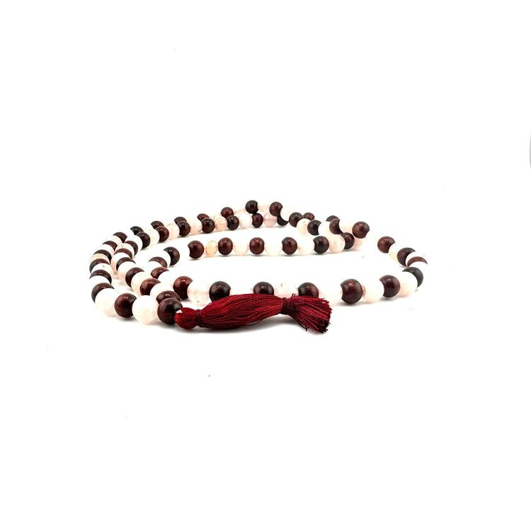 Rose Quartz & Red Sandalwood Prayer Mala - 8mm