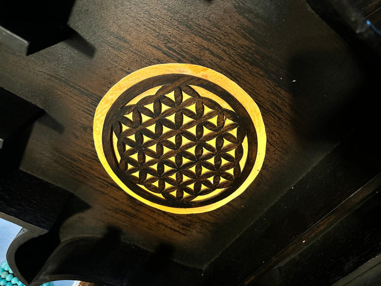 Wood Altar Shelf - Fatima Hand w/ Seed of Life