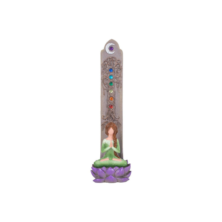 Burner: Polyresin Incense Holder - Yoga Goddess w/ Chakra Gems