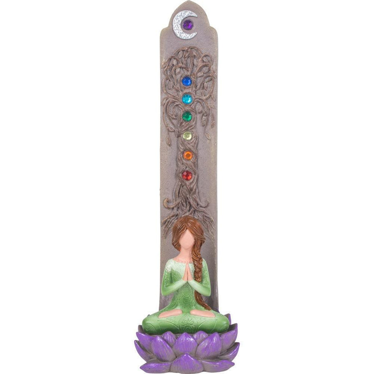 Burner: Polyresin Incense Holder - Yoga Goddess w/ Chakra Gems