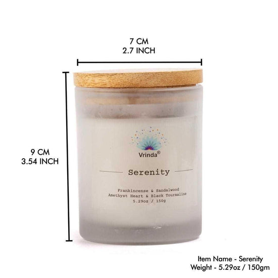 Serenity Scented glass candle with Crystals, Soy Blend