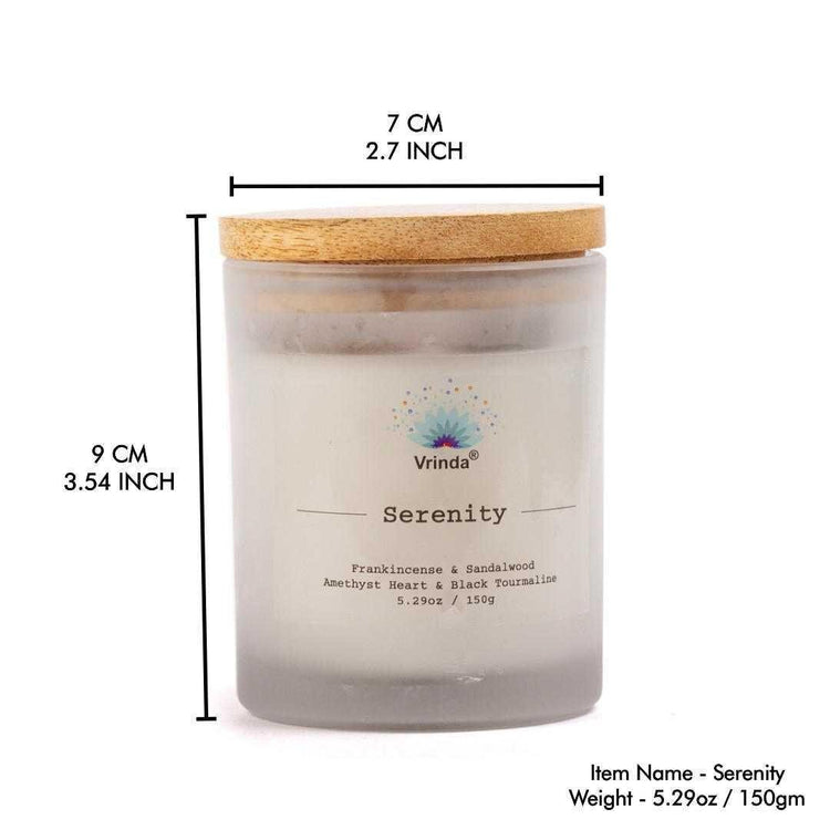Serenity Scented glass candle with Crystals, Soy Blend