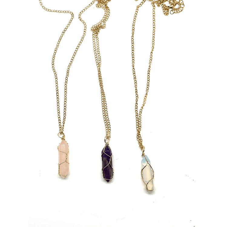 Amethyst Wrapped Crystal Necklace