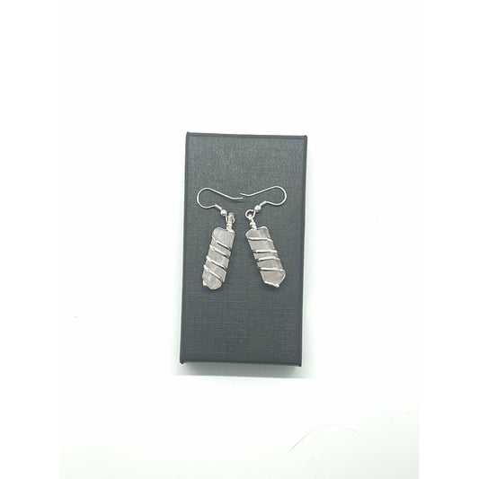 Dim Gray Earrings: Rose Quartz Wrapped in Silver