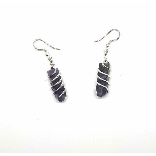 Dark Slate Gray Earrings:  Amethyst Wrapped in Silver