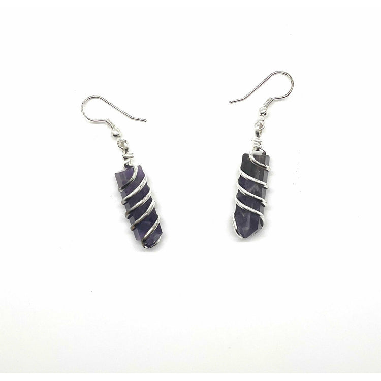 Dark Slate Gray Earrings: Amethyst Wrapped in Silver