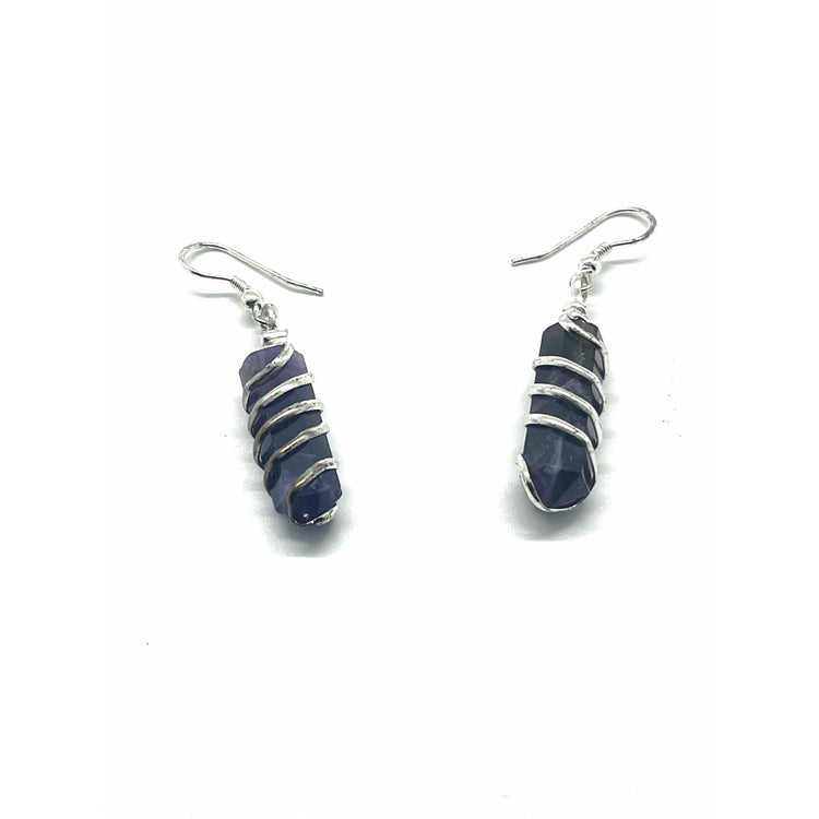 Light Gray Earrings: Amethyst Wrapped in Silver