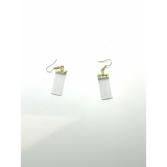 Light Gray Earrings: Selenite with Gold Plating