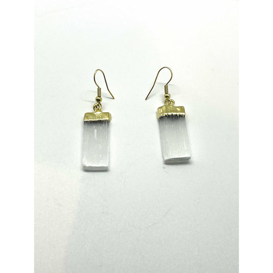 Beige Earrings: Selenite with Gold Plating