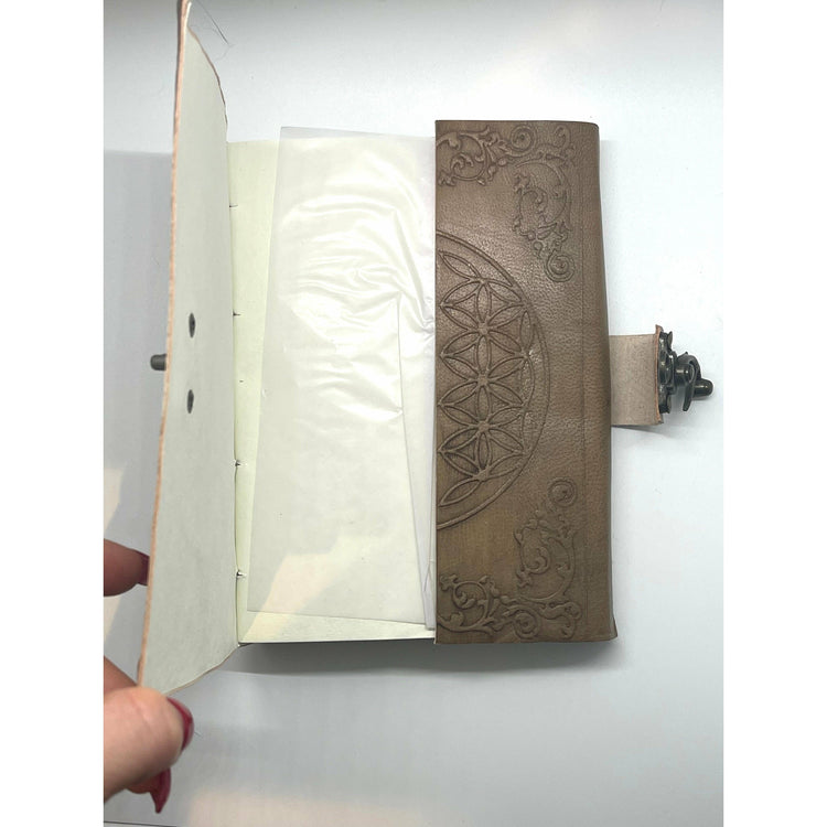 Light Gray Flower of Life Leather Journal