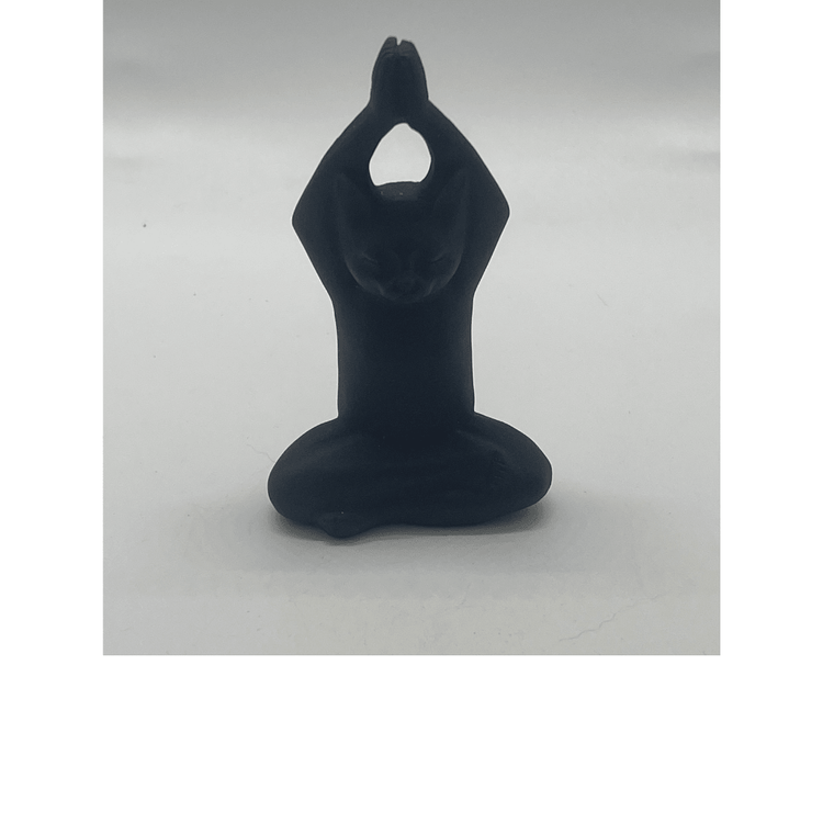 Obsidian Yoga Cat Figurine