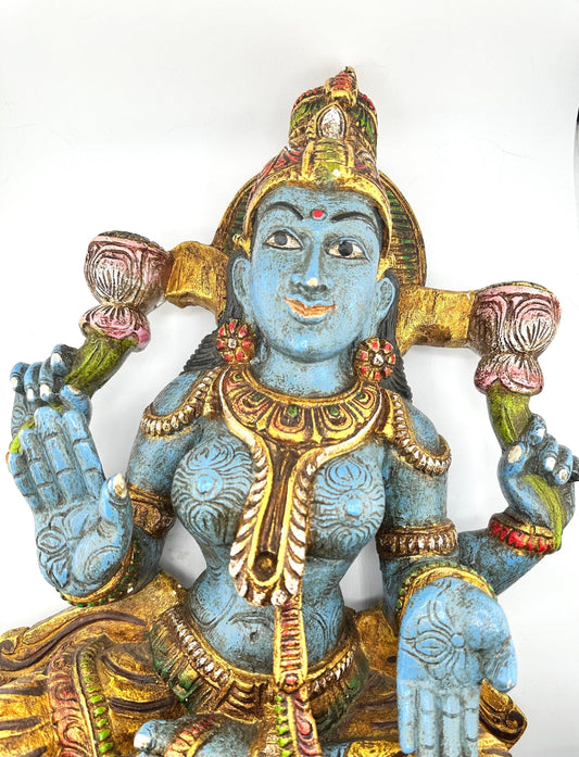 Goddess Laxmi Wooden Statue Antique - 24"H