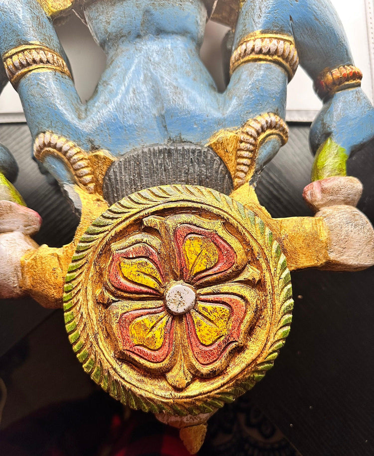 Goddess Laxmi Wooden Statue Antique - 24"H