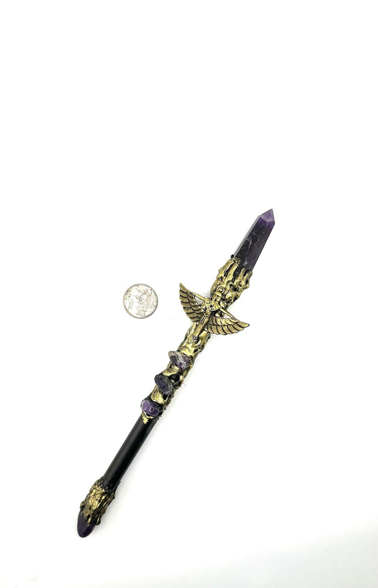 Magick Wand - Amethyst Point w/ Gold Isis