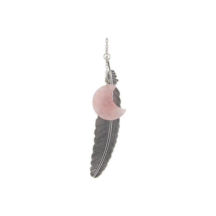 Metal Feather Bookmark w/ Rose Quartz - Moon