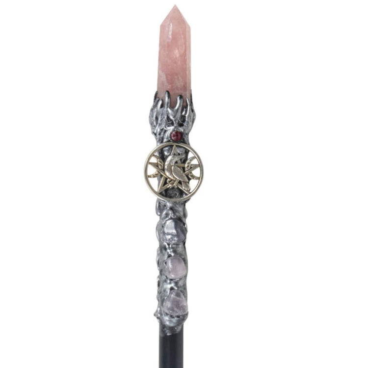 Magick Wand - Rose Quartz Point w/ Silver Raven