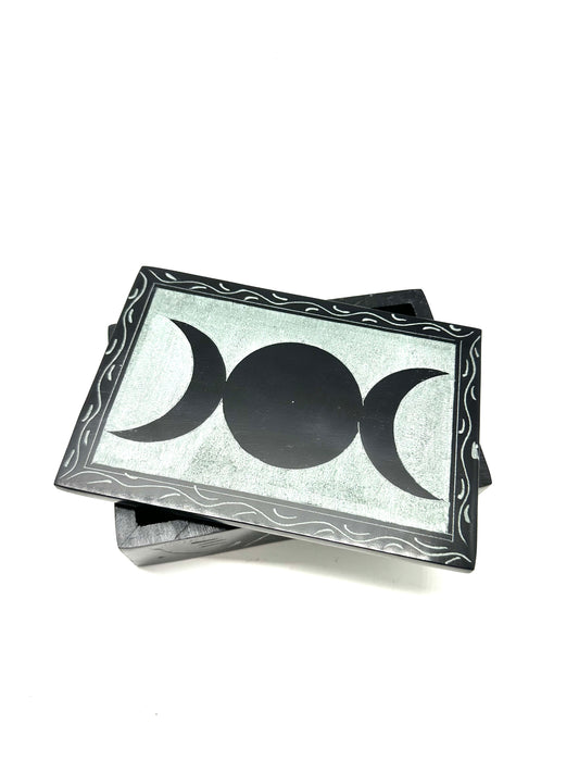 Triple Moon Soapstone Box