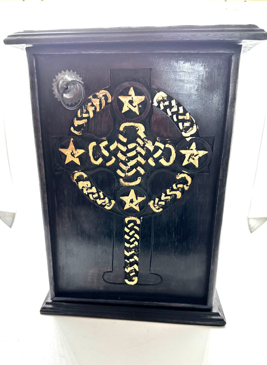 Pentagram & Celtic Cross Wood Chest