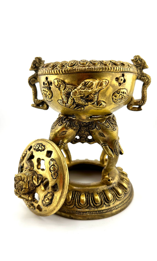 Tibetan Elephant & Dragon Solid Brass Burner