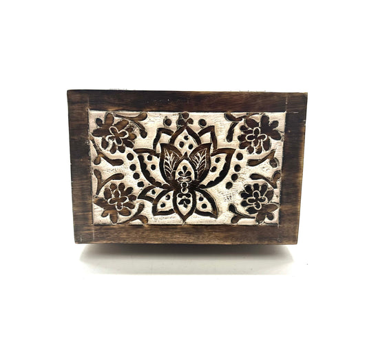 Carved Wood Lotus Flower Box
