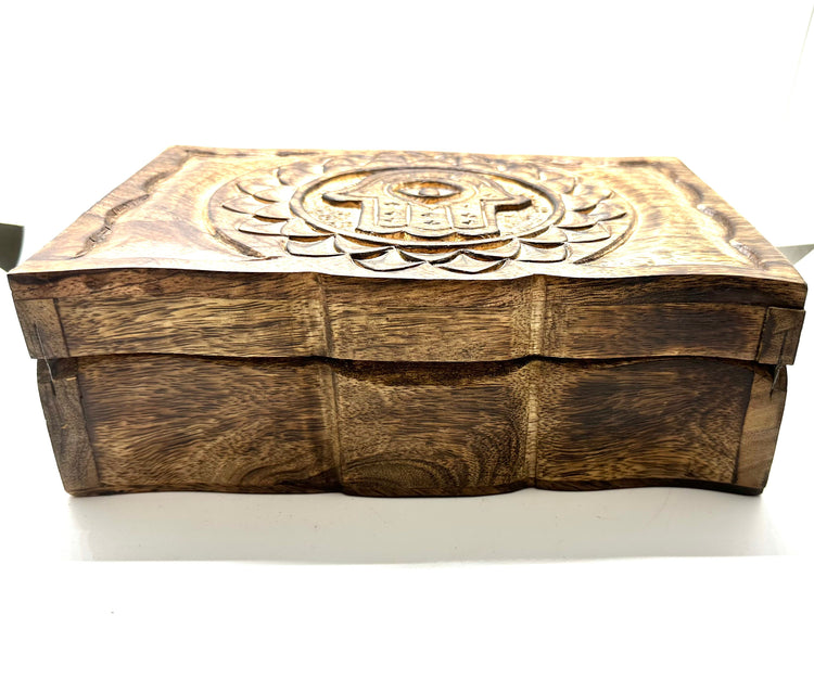 Hand Carved Hamsa Large Wooden Box