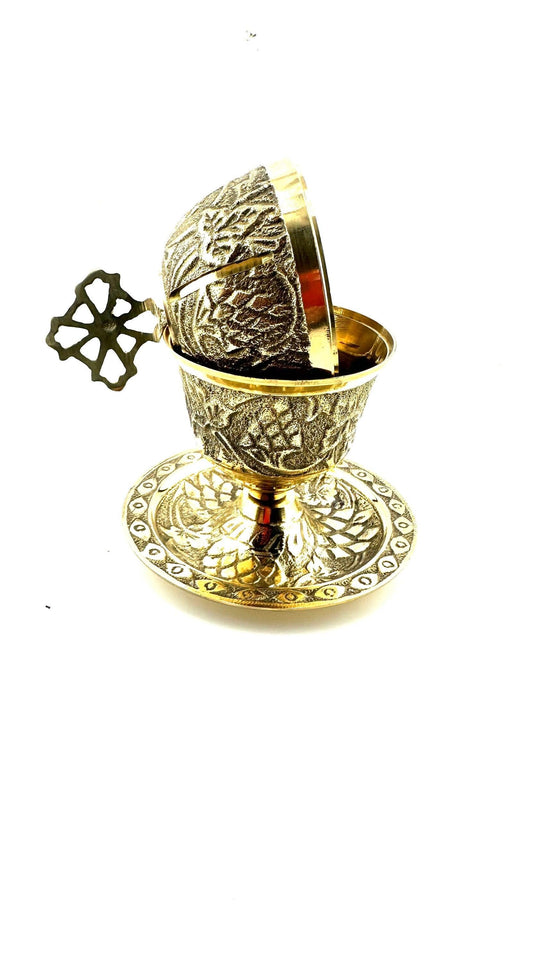 Brass Carved Stick /Cone Burner/ Candle Holder 6"H