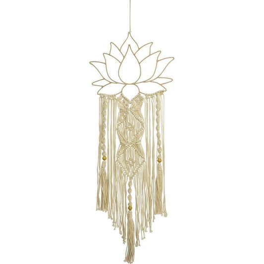 Lotus Metal Wall Hanging w/ Macrame: White