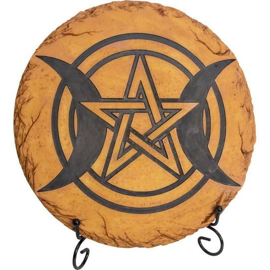 Polyresin Stepping Stone w/ Stand - Triple Moon w/ Pentacle