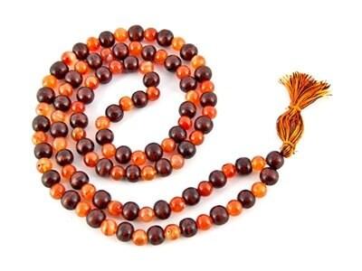 Carnelian & Red Sandalwood Prayer Mala - 8mm