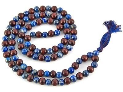 Lapis Lazuli & Red Sandalwood Prayer Mala - 8mm