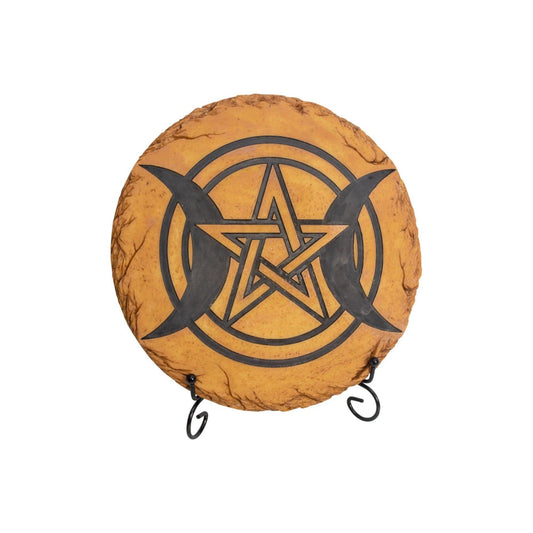 Polyresin Stepping Stone w/ Stand - Triple Moon w/ Pentacle