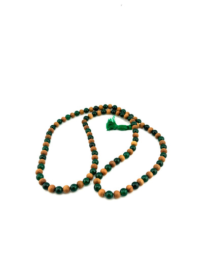 Green Jade & Natural Sandalwood Prayer Mala - 7mm