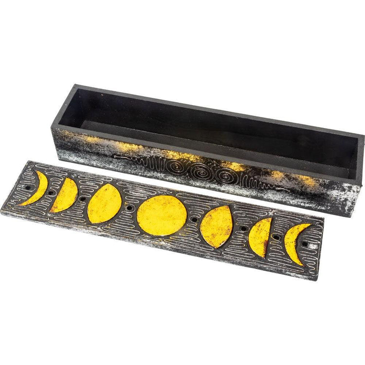 Wood Incense Storage Box - Moon Phases