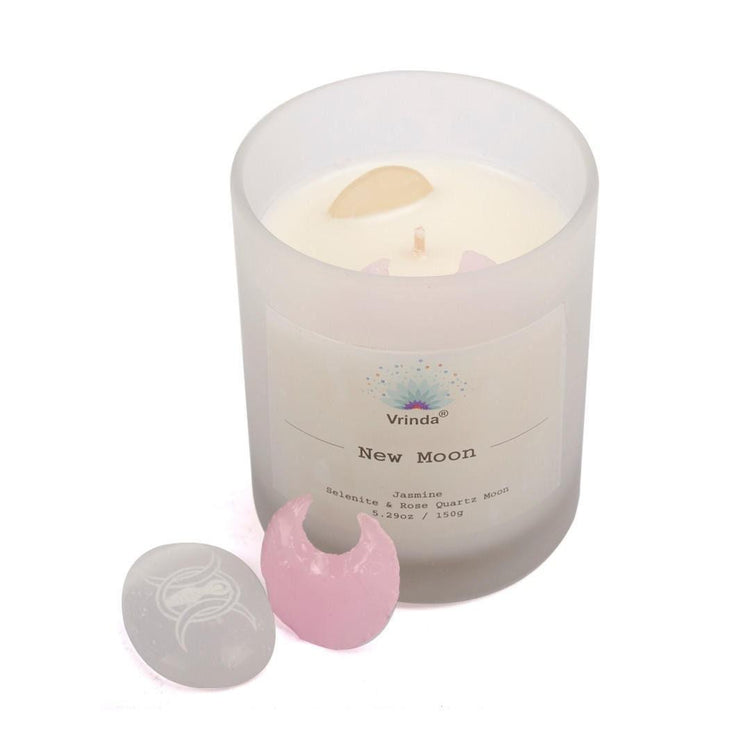 New Moon Scented glass Candle with Crystals, Soy Blend