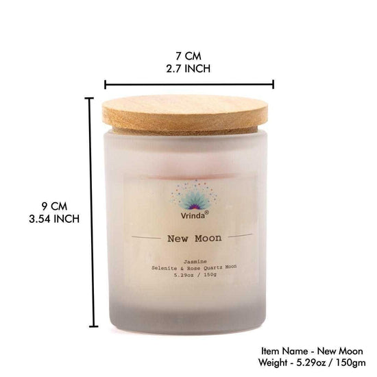 New Moon Scented glass Candle with Crystals, Soy Blend