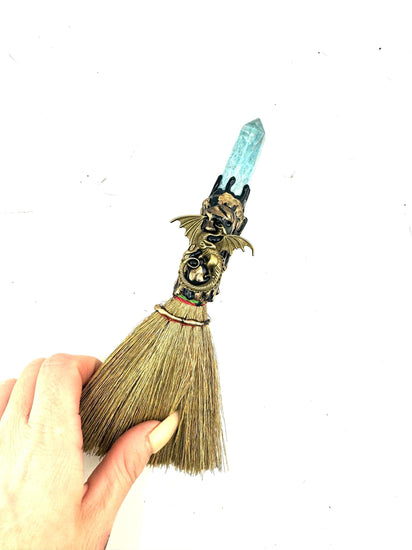 Blue Apatite Crystal Dragon Altar Broom 7-8