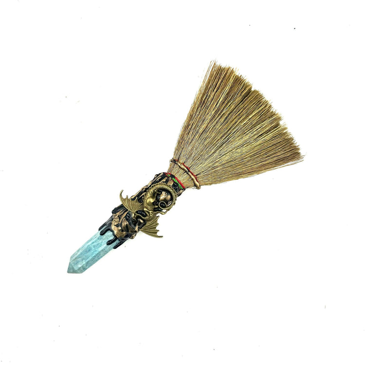 Blue Apatite Crystal Dragon Altar Broom 7-8