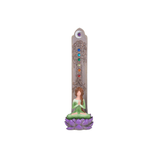 Burner: Polyresin Incense Holder - Yoga Goddess w/ Chakra Gems