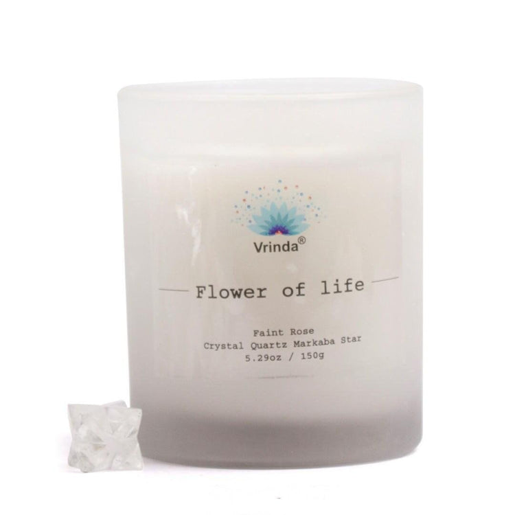 Flower of Life Scented glass candle with Crystals, Soy Blend