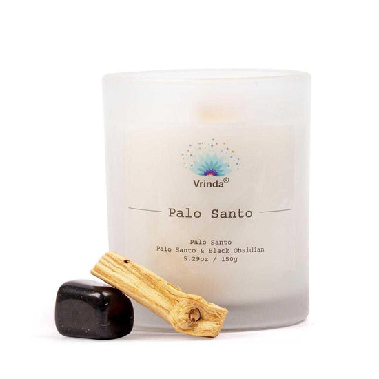 Palo Santo Scented glass candle with crystals, Soy Blend