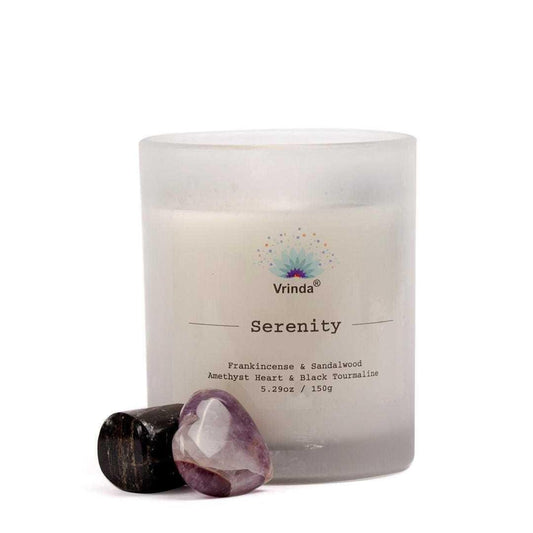 Serenity Scented glass candle with Crystals, Soy Blend