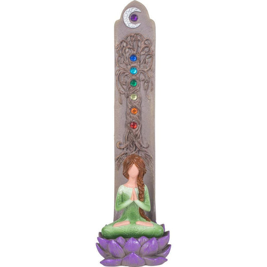 Burner: Polyresin Incense Holder - Yoga Goddess w/ Chakra Gems