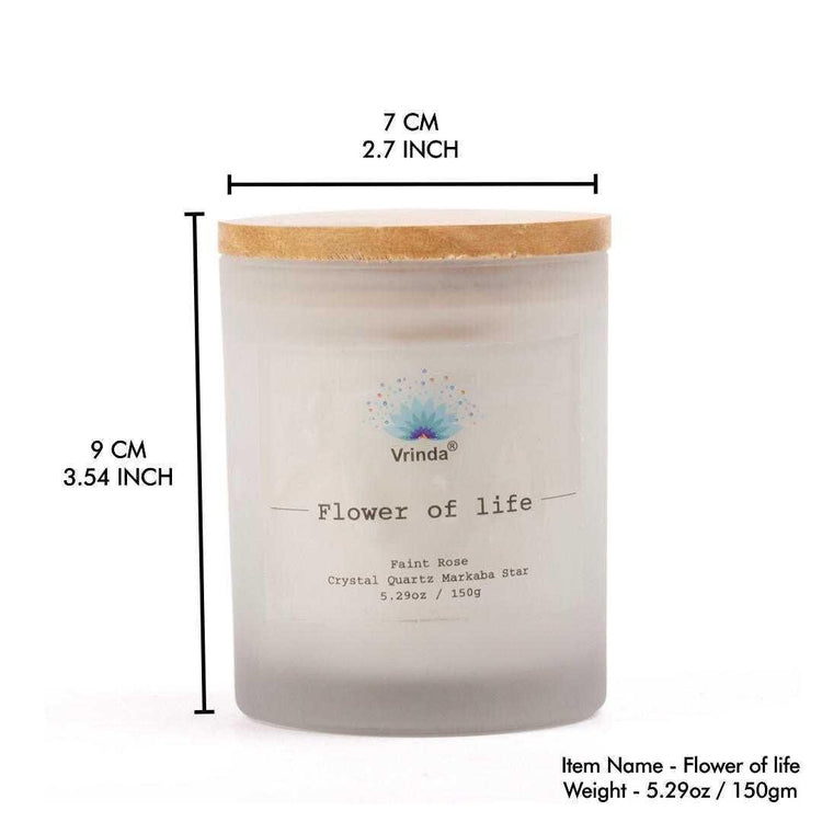 Flower of Life Scented glass candle with Crystals, Soy Blend