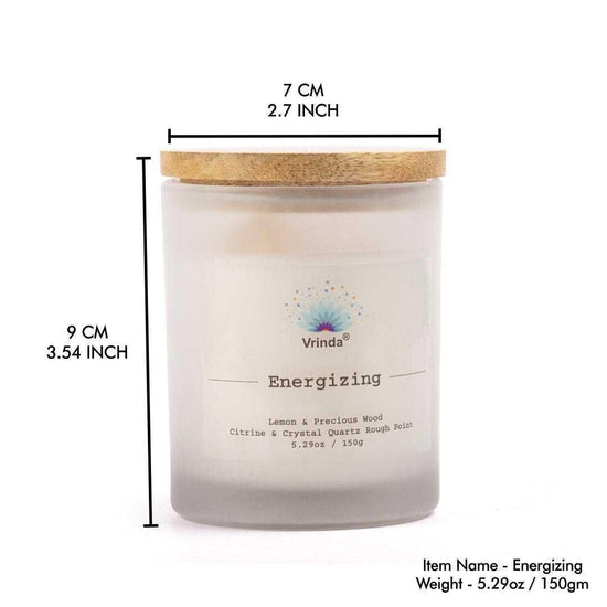 Energizing Scented glass candle with Crystals, Soy Blend