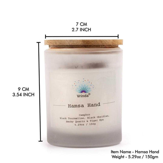 Hamsa Hand Scented glass candle with Crystals, Soy Blend